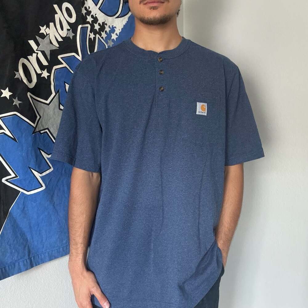 Carhartt K84 Original Fit Pocket Henley T-Shirt Blue Heather XL Heavyweight Work